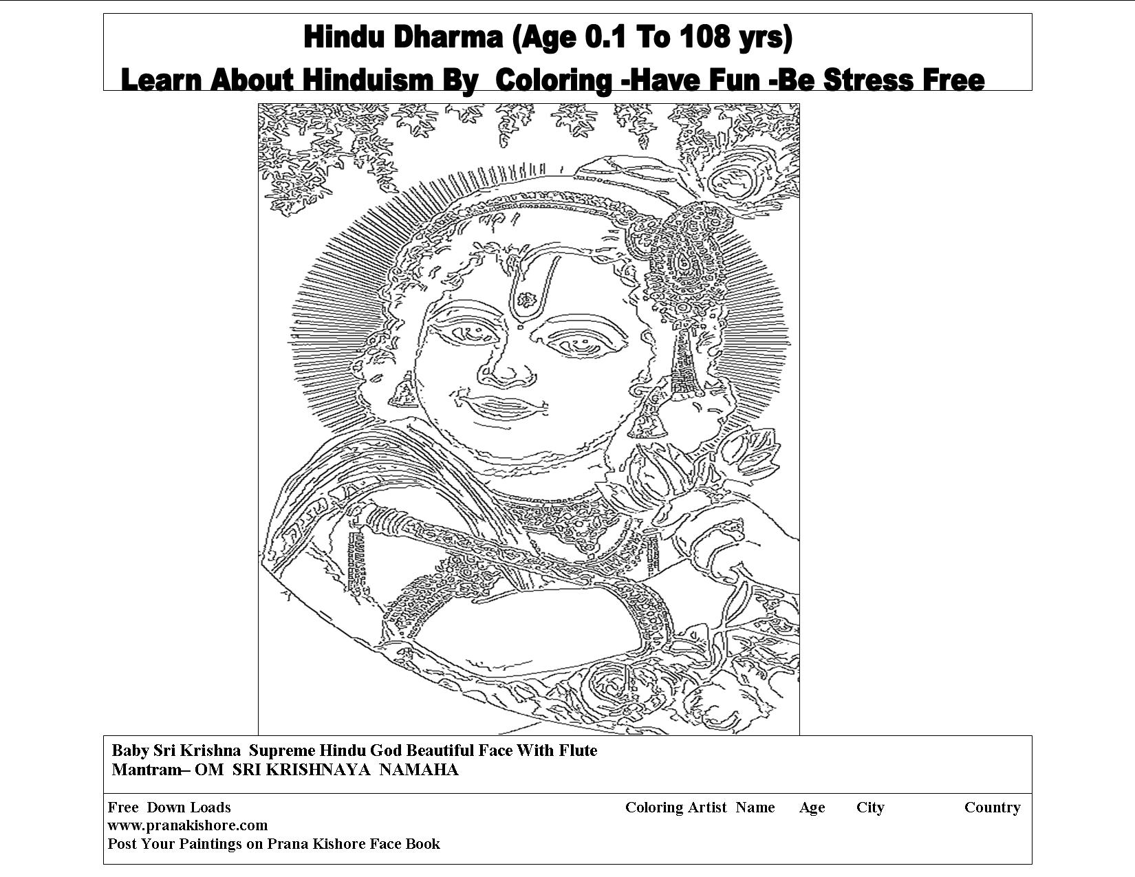 Hindu Dharma Coloring- Baby Sri Krishna With Flute