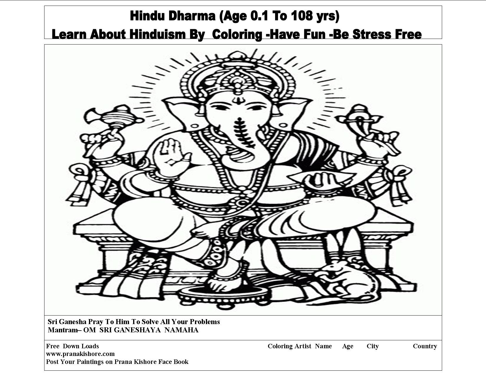 Hindu Dharma Coloring-Sri Ganesha Pray to him To Solve All Your Problems