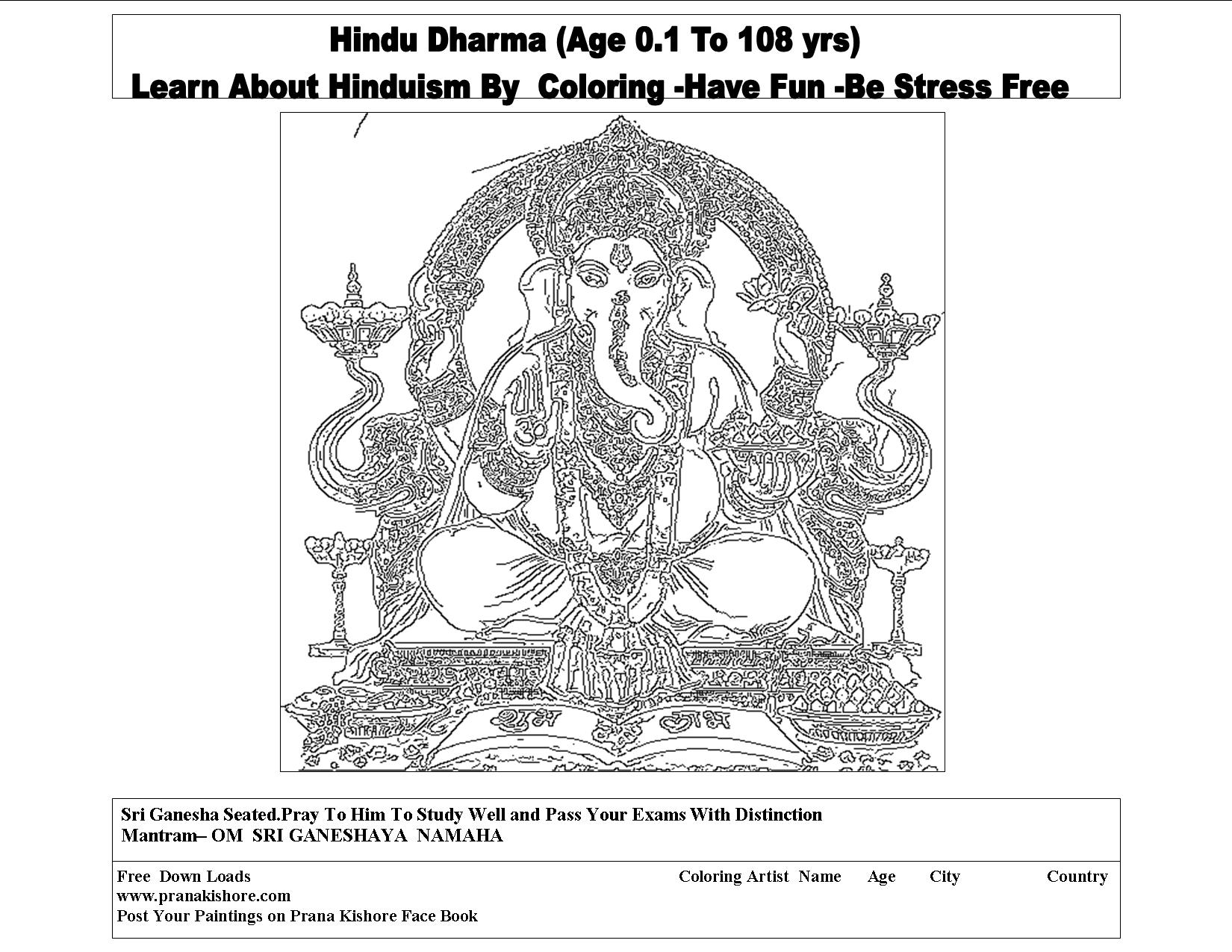 Hindu Dharma Coloring-Sri Ganesha Seated Pray to him