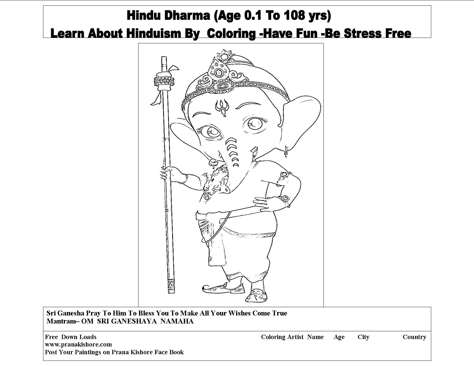 Hindu Dharma Coloring-Sri Ganesha Standing